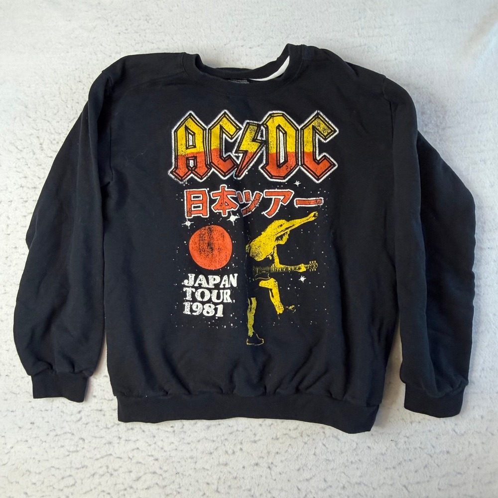 Anvil AC/DC Sweatshirt Mens Medium Black Japan Tour 1981 Graphic Band Crewneck